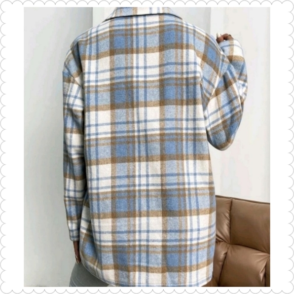 Soft Blue Plaid Flap Pocket Overcoat - Picture 3 of 6
